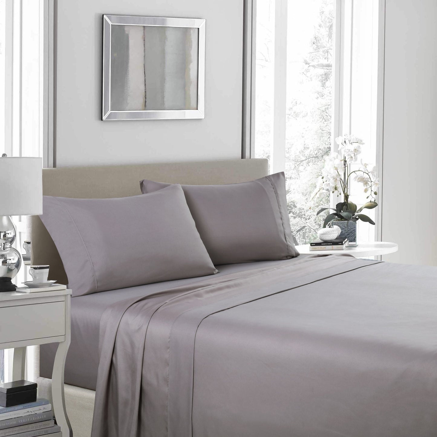 Royal Comfort 1200 Thread Count Sheet Set 4 Piece Ultra Soft Satin Weave Finish - King - Charcoal V160-205610