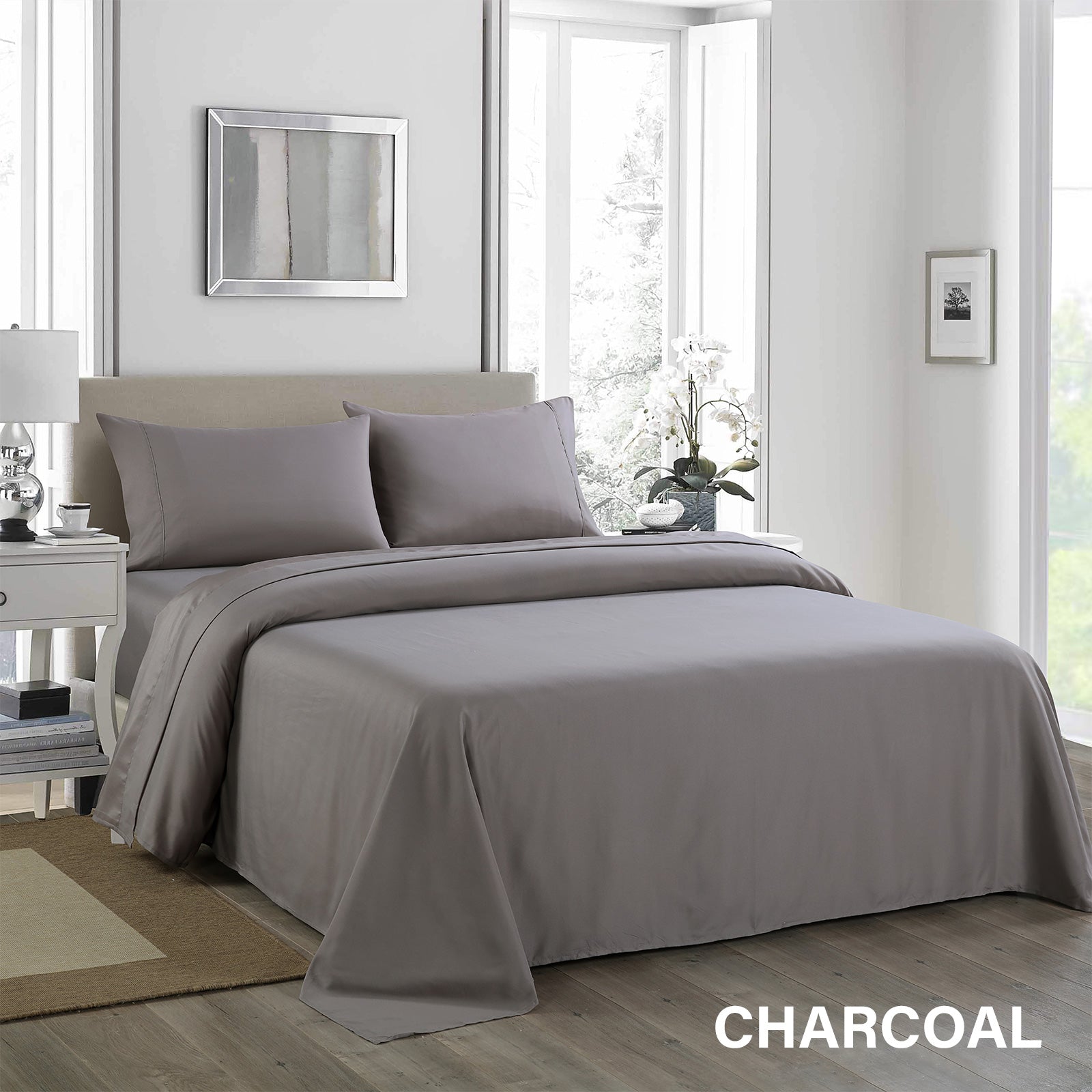 Royal Comfort 1200 Thread Count Sheet Set 4 Piece Ultra Soft Satin Weave Finish - King - Charcoal V160-205610