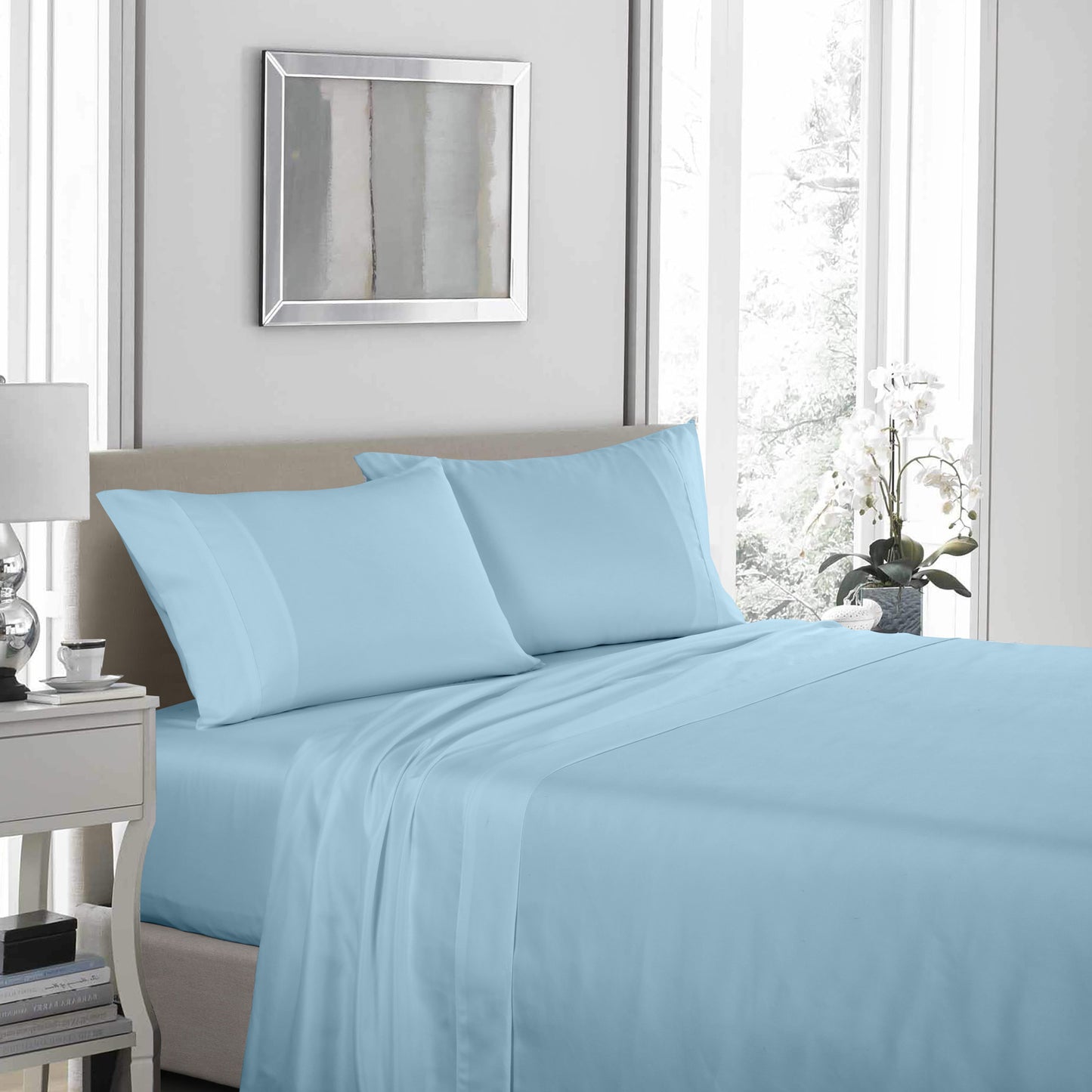Royal Comfort 1200 Thread Count Sheet Set 4 Piece Ultra Soft Satin Weave Finish - King - Sky Blue V160-205611