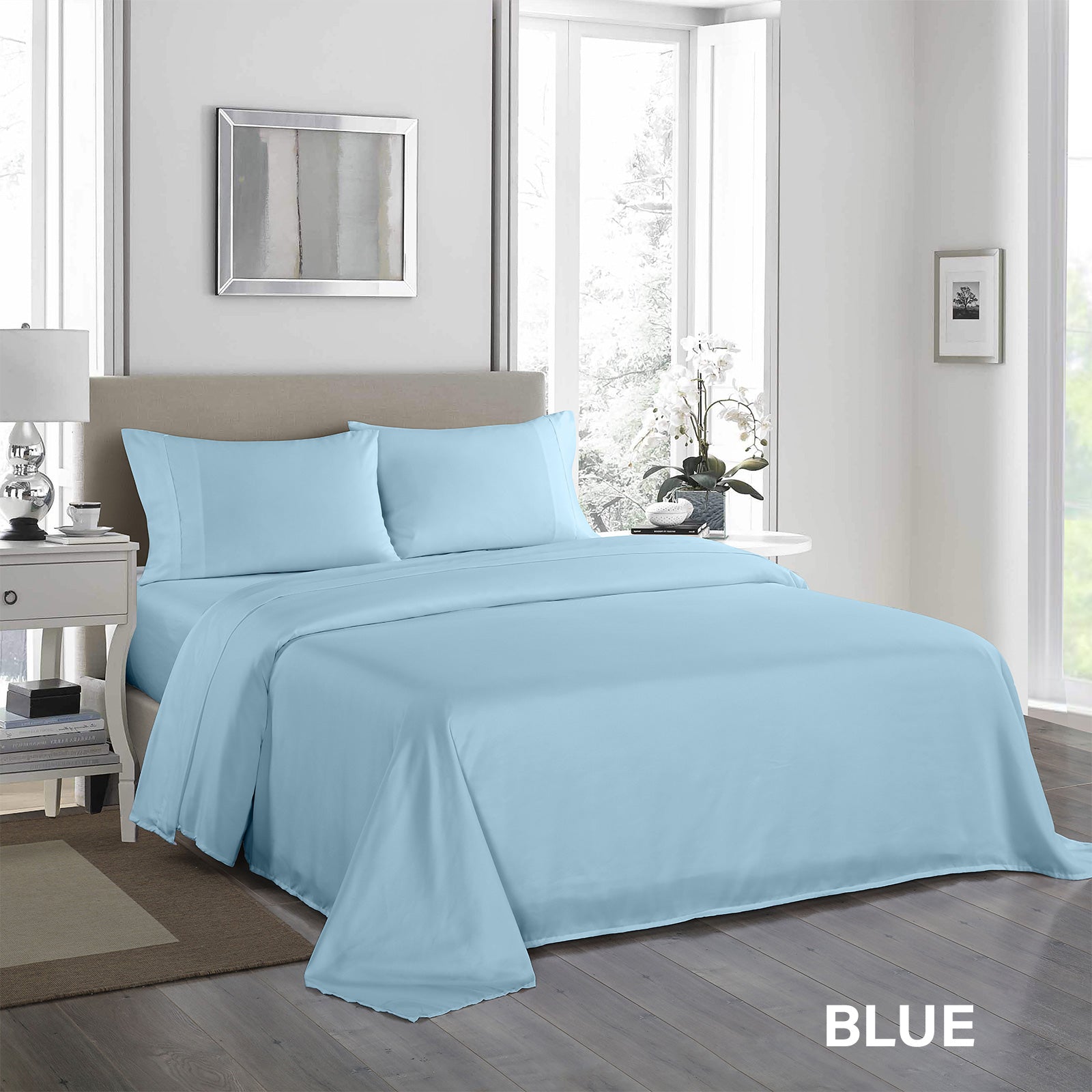 Royal Comfort 1200 Thread Count Sheet Set 4 Piece Ultra Soft Satin Weave Finish - King - Sky Blue V160-205611