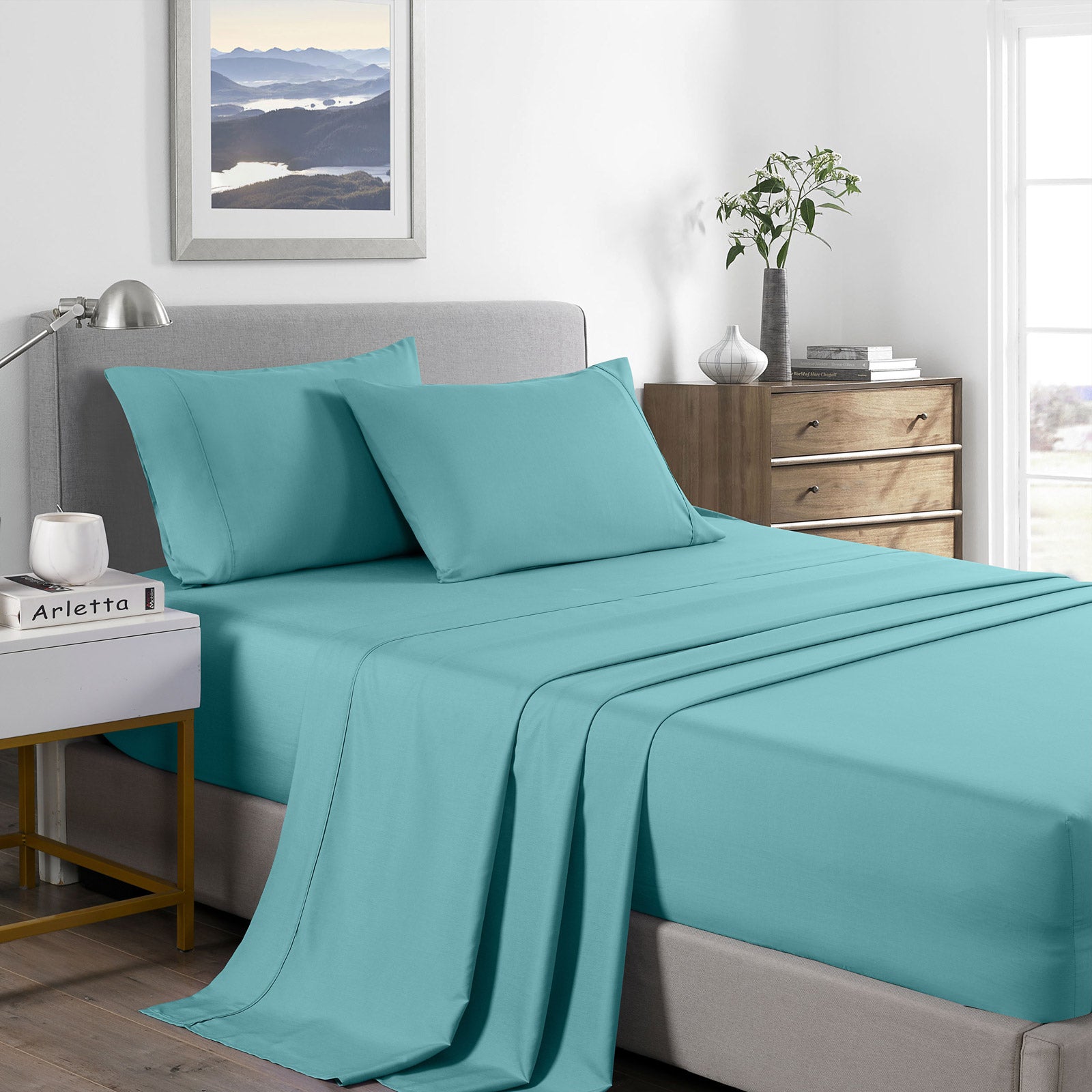 Royal Comfort 2000 Thread Count Bamboo Cooling Sheet Set Ultra Soft Bedding - King Single - Aqua V160-205662