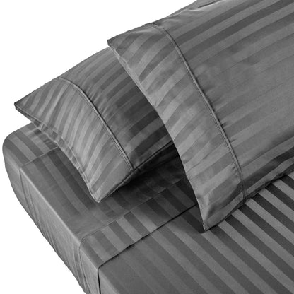 Royal Comfort 1200TC Sheet Set Damask Cotton Blend Ultra Soft Sateen Bedding - Queen - Charcoal Grey V160-231656