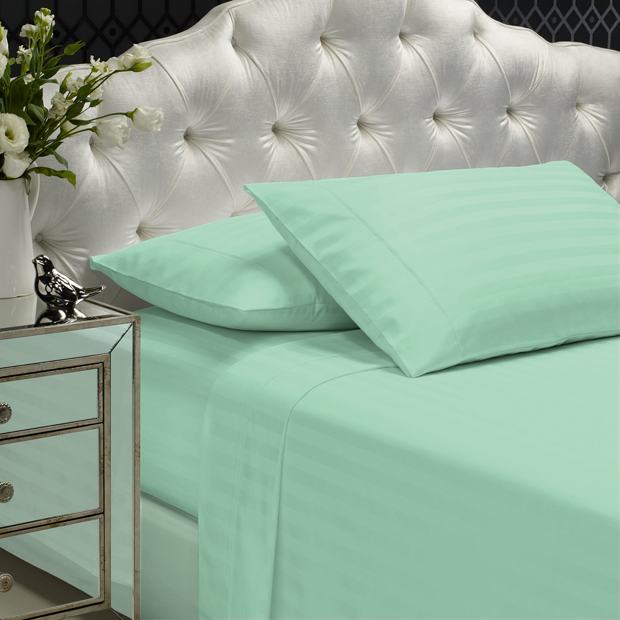Royal Comfort 1200 Thread count Damask Stripe Cotton Blend sheet sets King Mist V160-231667