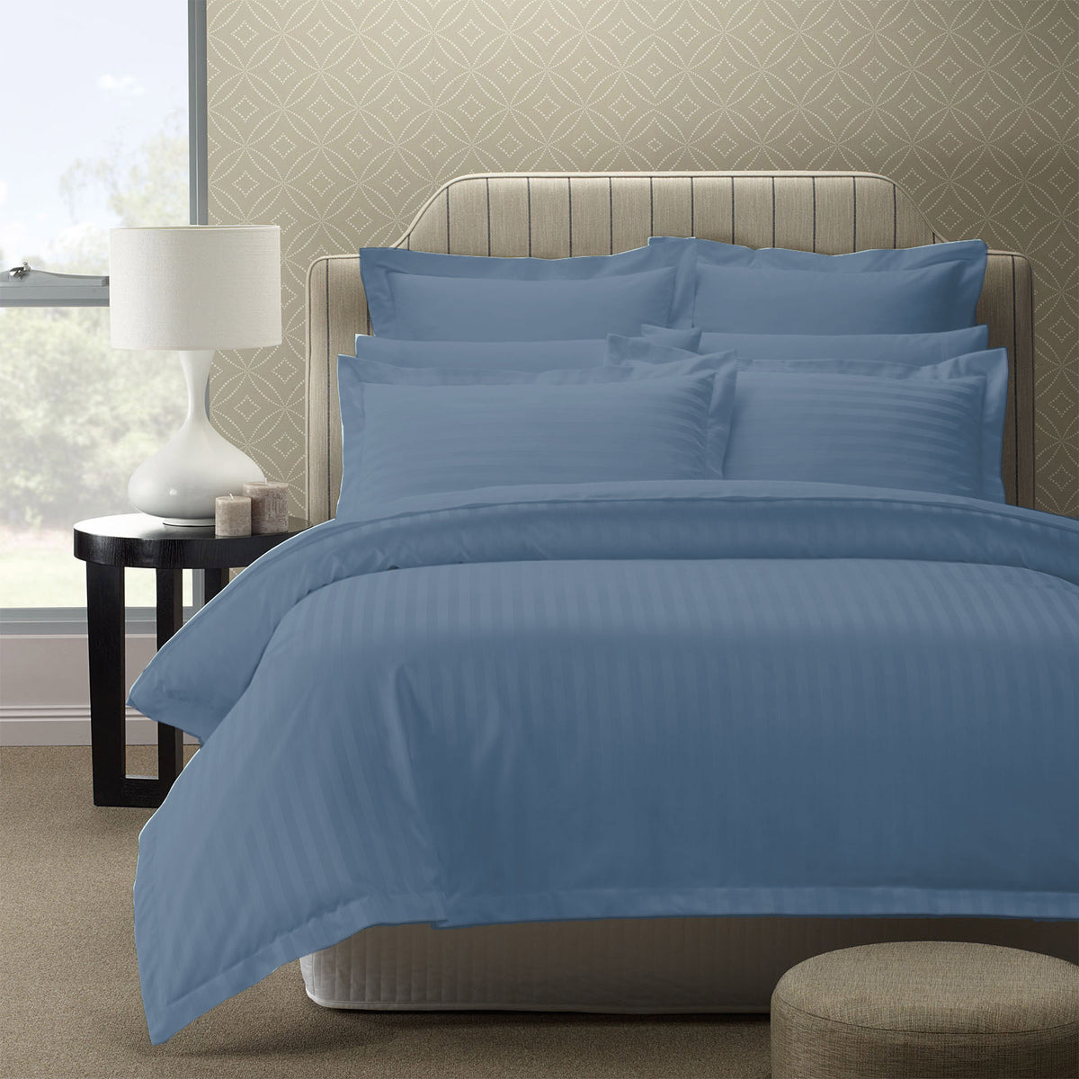 Royal Comfort 1200TC Quilt Cover Set Damask Cotton Blend Luxury Sateen Bedding - King - Blue Fog V160-233347