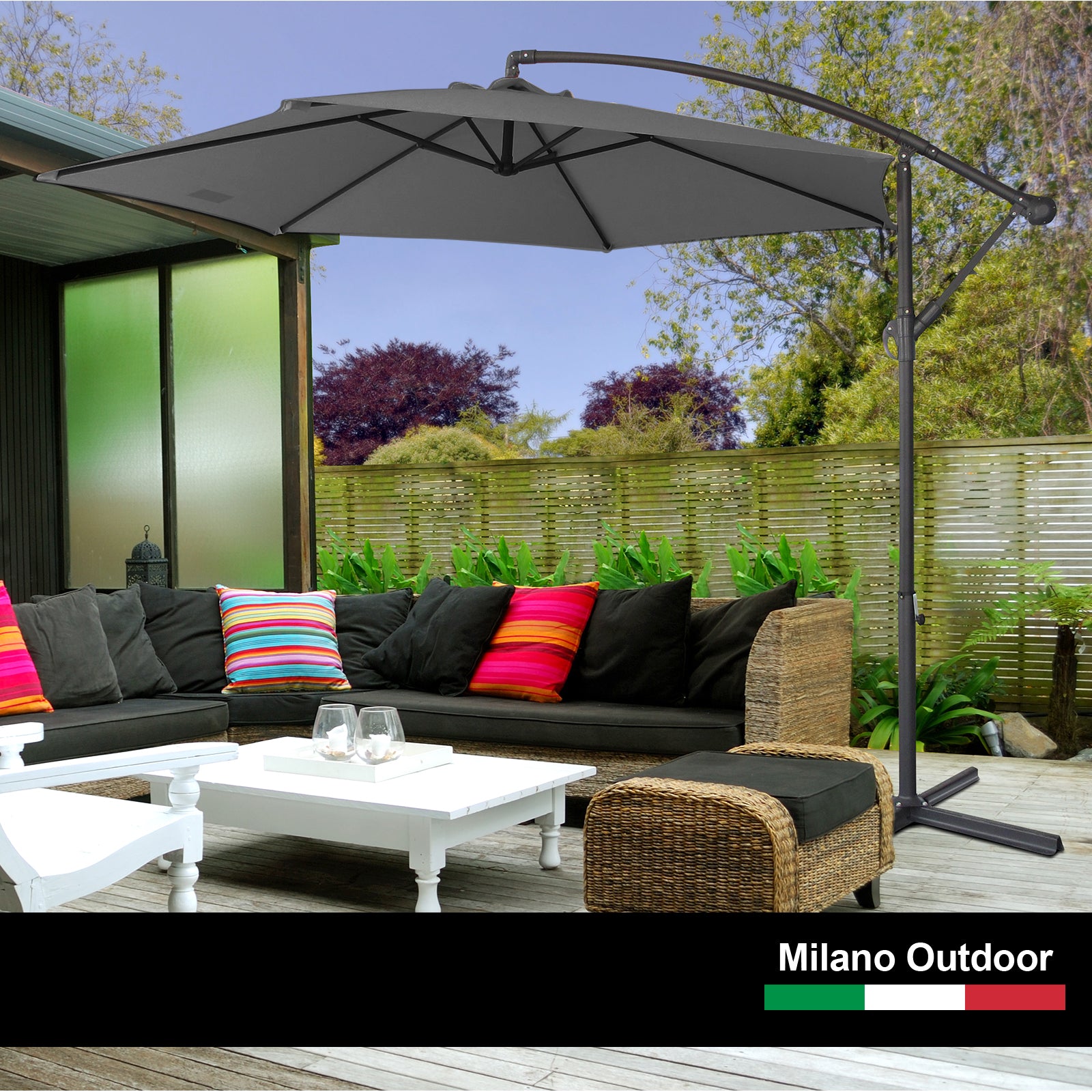 Milano 3M Outdoor Umbrella Cantilever With Protective Cover Patio Garden Shade - Charcoal V160-401036