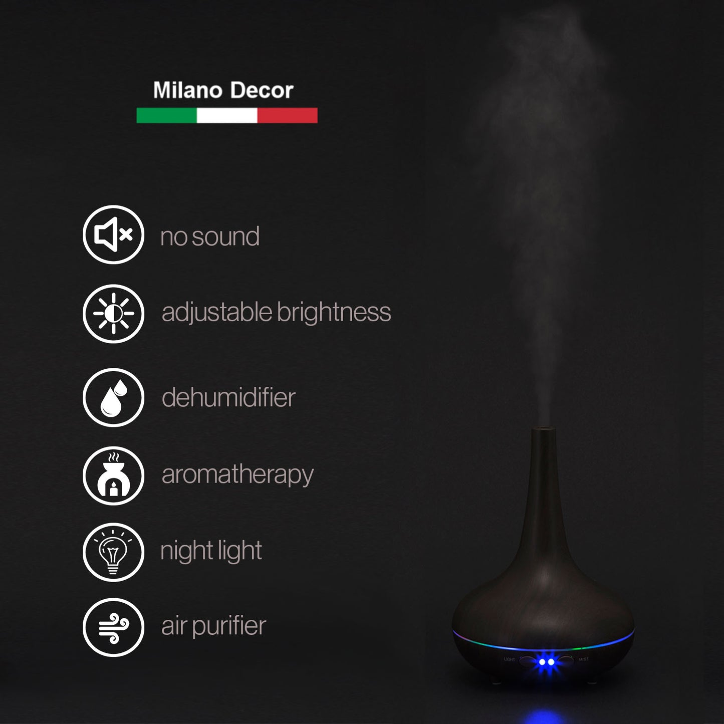 Essential Oil Diffuser Ultrasonic Humidifier Aromatherapy LED Light 200ML 3 Oils - Dark Wood Grain V160-501165