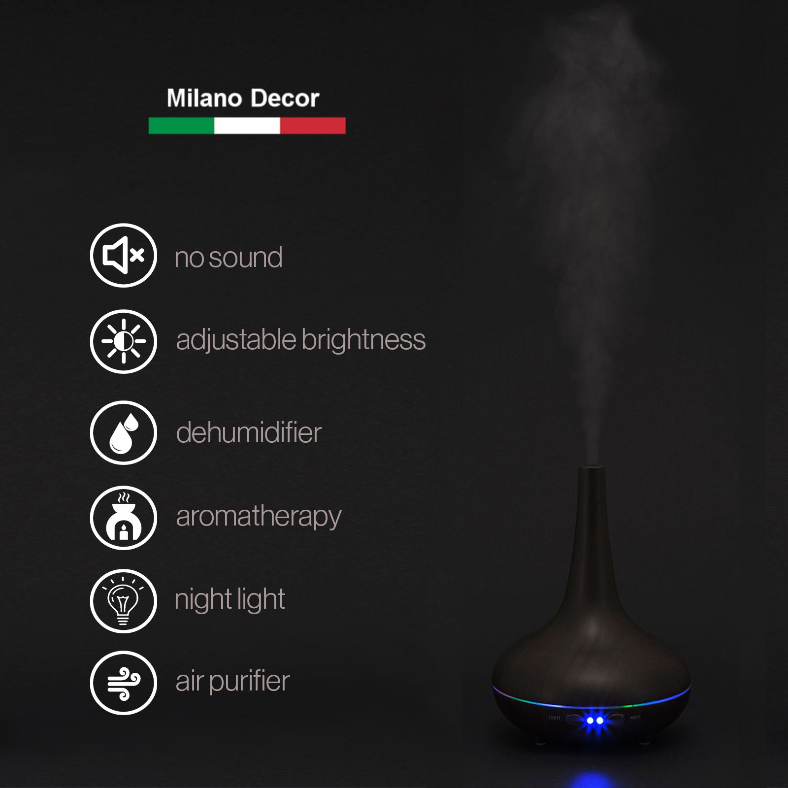 Essential Oil Diffuser Ultrasonic Humidifier Aromatherapy LED Light 200ML 3 Oils - Dark Wood Grain V160-501165