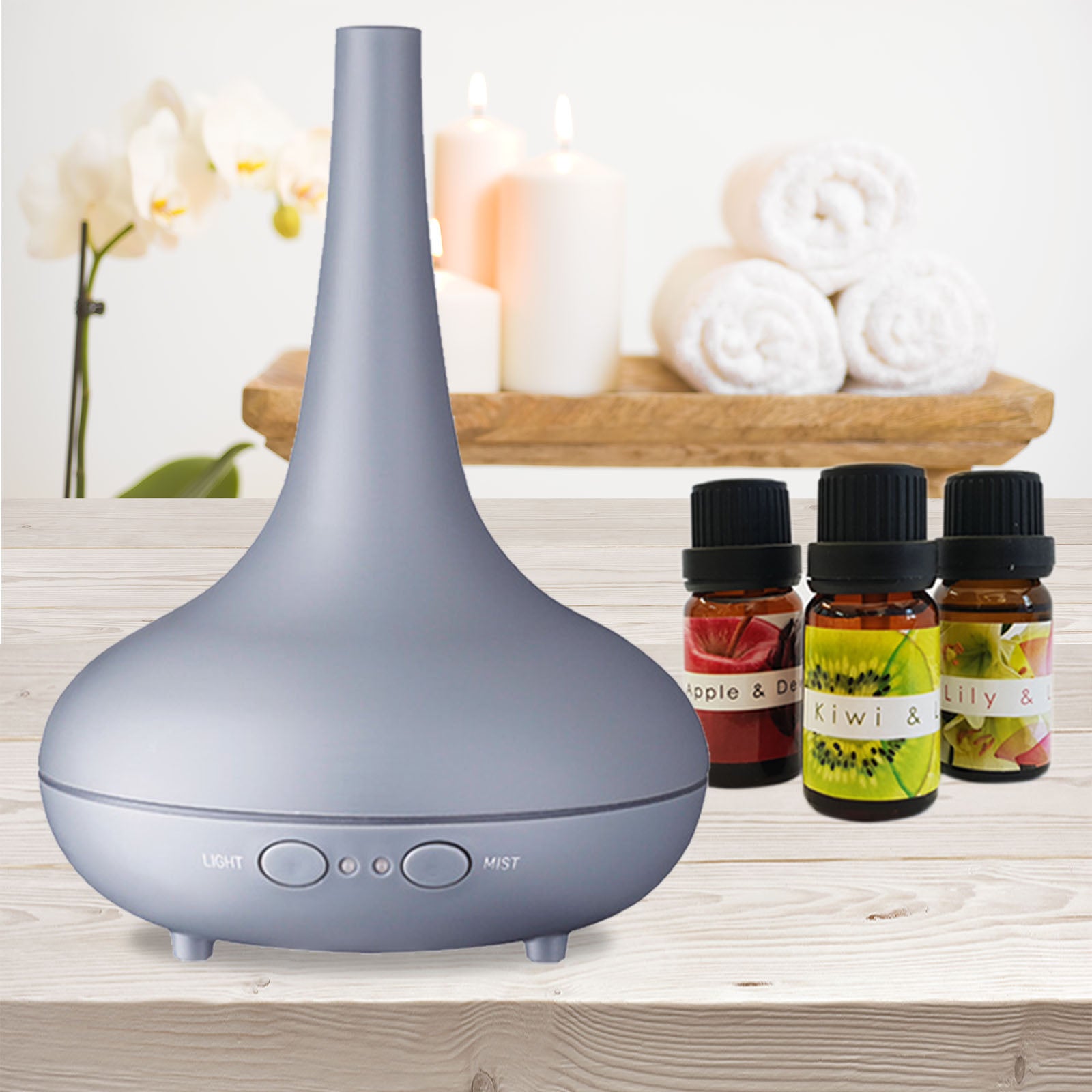 Essential Oil Diffuser Ultrasonic Humidifier Aromatherapy LED Light 200ML 3 Oils - Matte Grey V160-501190