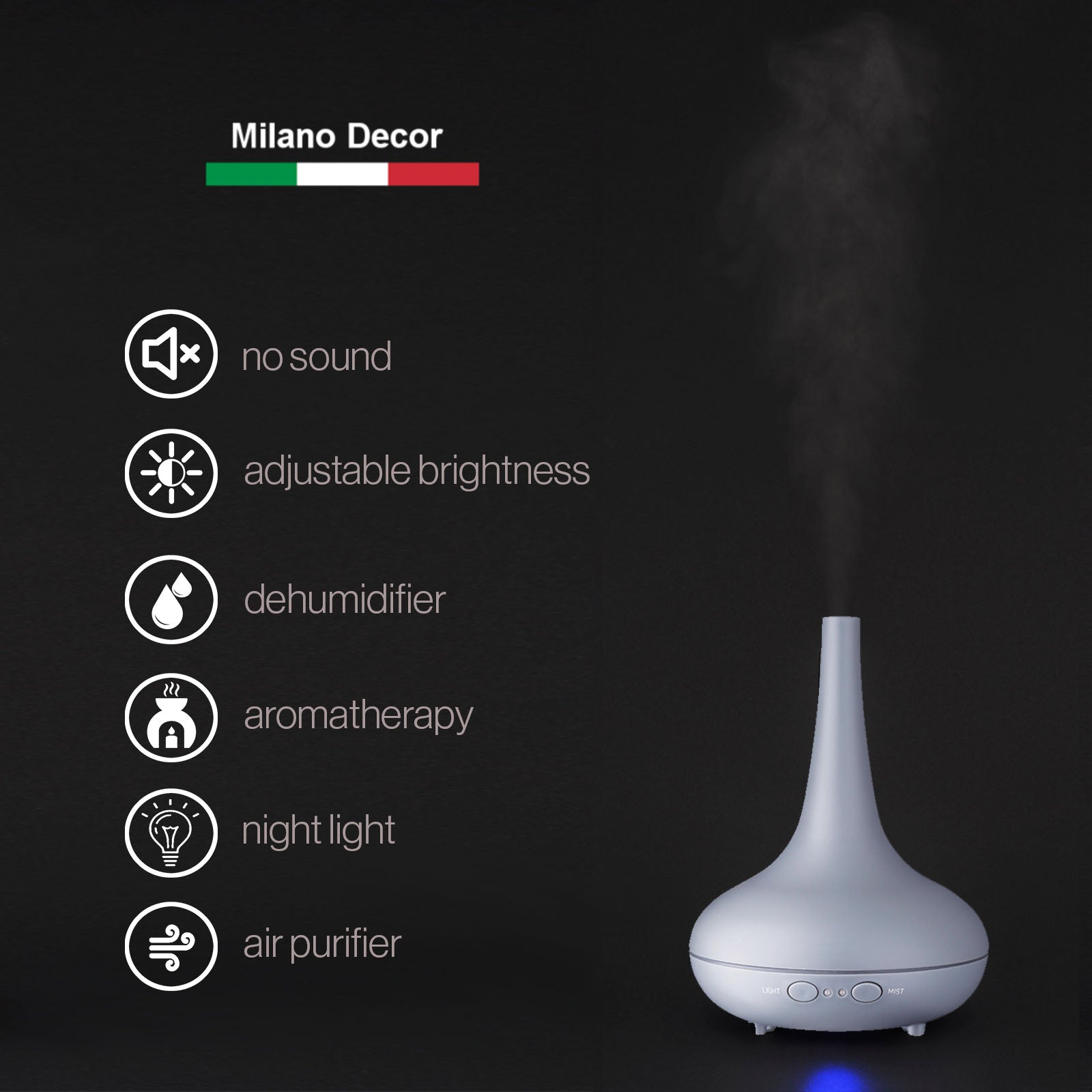 Essential Oil Diffuser Ultrasonic Humidifier Aromatherapy LED Light 200ML 3 Oils - Matte Grey V160-501190