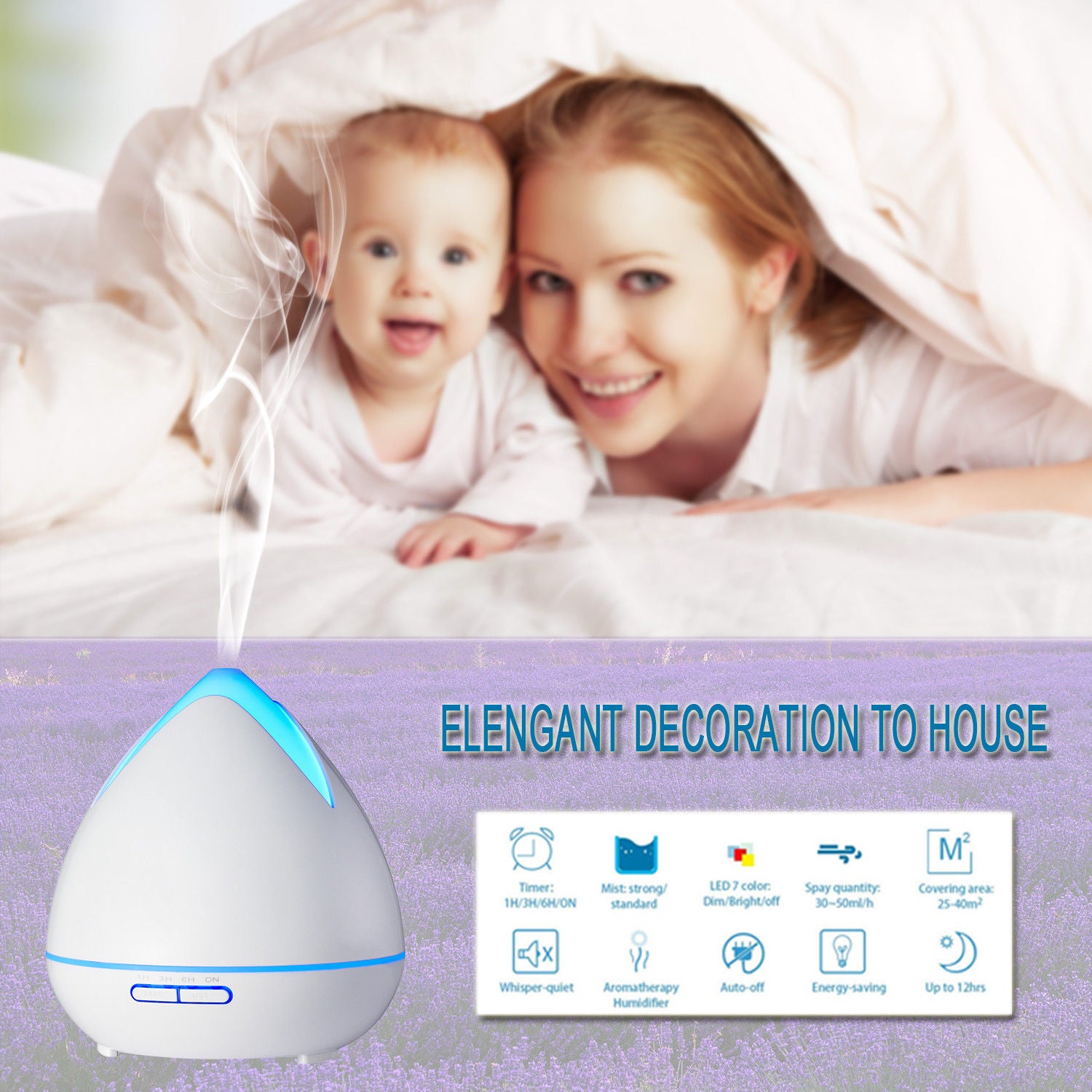 Essential Oils Ultrasonic Aromatherapy Diffuser Air Humidifier Purify 400ML - White V160-501660