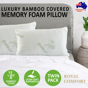 Royal Comfort Luxury Bamboo Covered Memory Foam Pillow Twin Pack Hypoallergenic V160-501760