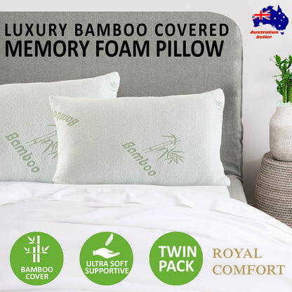 Royal Comfort Luxury Bamboo Covered Memory Foam Pillow Twin Pack Hypoallergenic V160-501760
