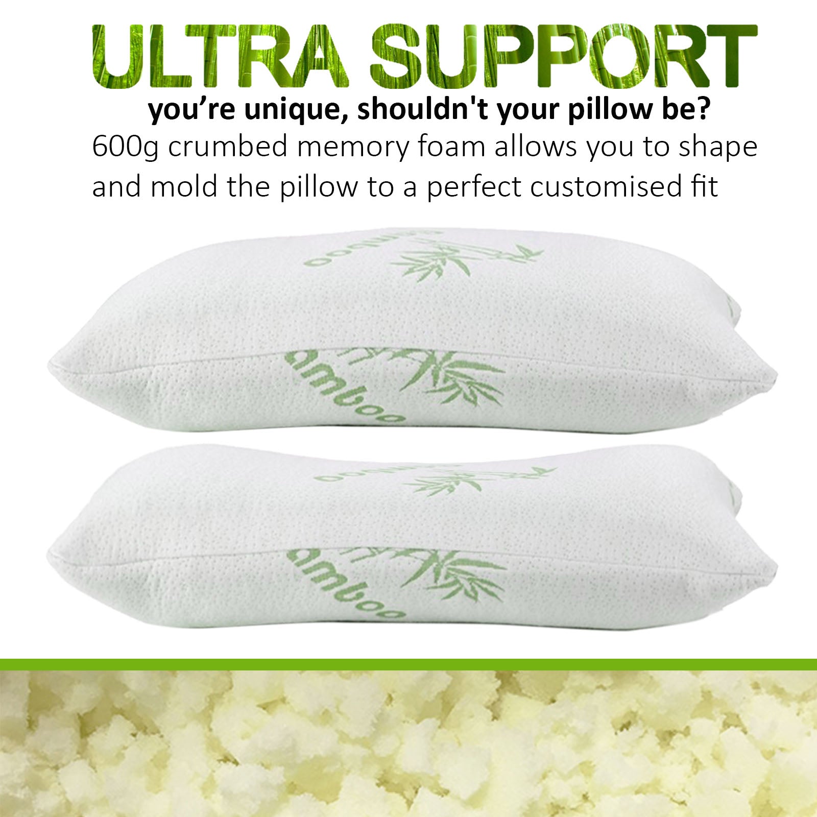 Royal Comfort Luxury Bamboo Covered Memory Foam Pillow Twin Pack Hypoallergenic V160-501760