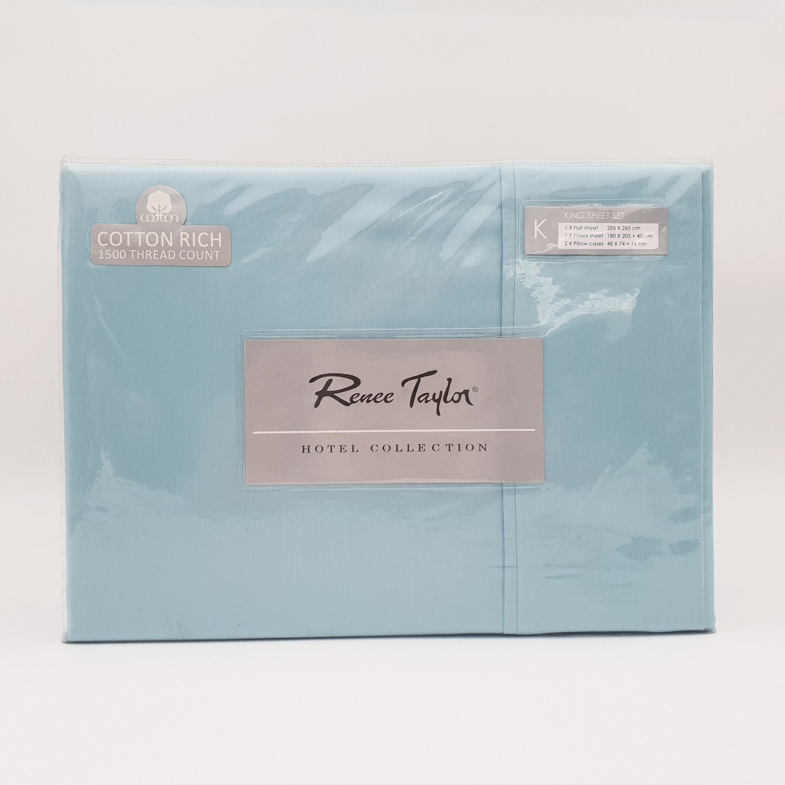 Renee Taylor 1500 Thread Count Pure Soft Cotton Blend Flat & Fitted Sheet Set Mist King V160-501825
