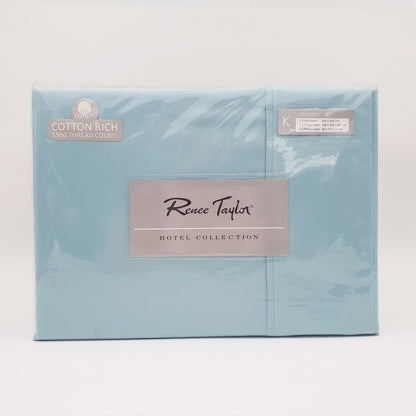 Renee Taylor 1500 Thread Count Pure Soft Cotton Blend Flat & Fitted Sheet Set Mist King V160-501825