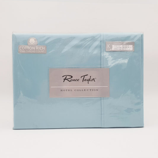 Renee Taylor 1500 Thread Count Pure Soft Cotton Blend Flat & Fitted Sheet Set Mist King V160-501825
