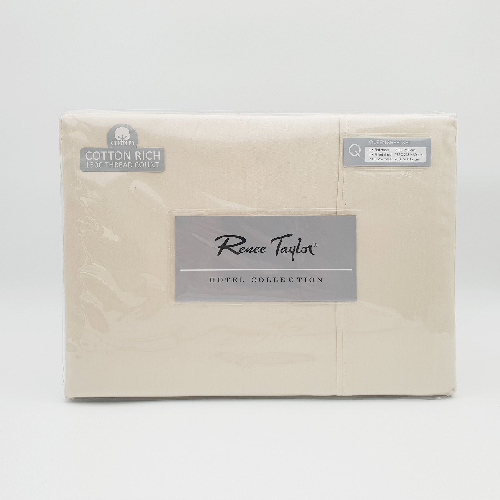 Renee Taylor 1500 Thread Count Pure Soft Cotton Blend Flat & Fitted Sheet Set Ivory King V160-501830