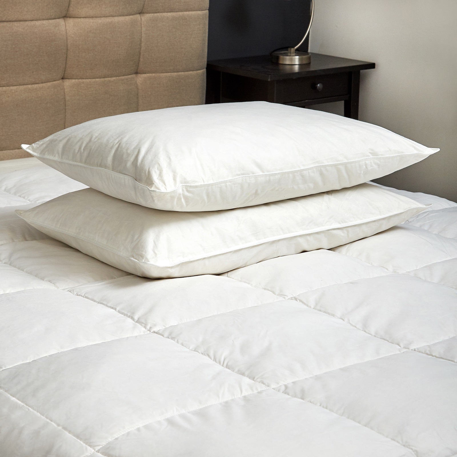 Goose Feather & Down Quilt 500GSM + Goose Feather and Down Pillows 2 Pack Combo - Double - White V160-K1394