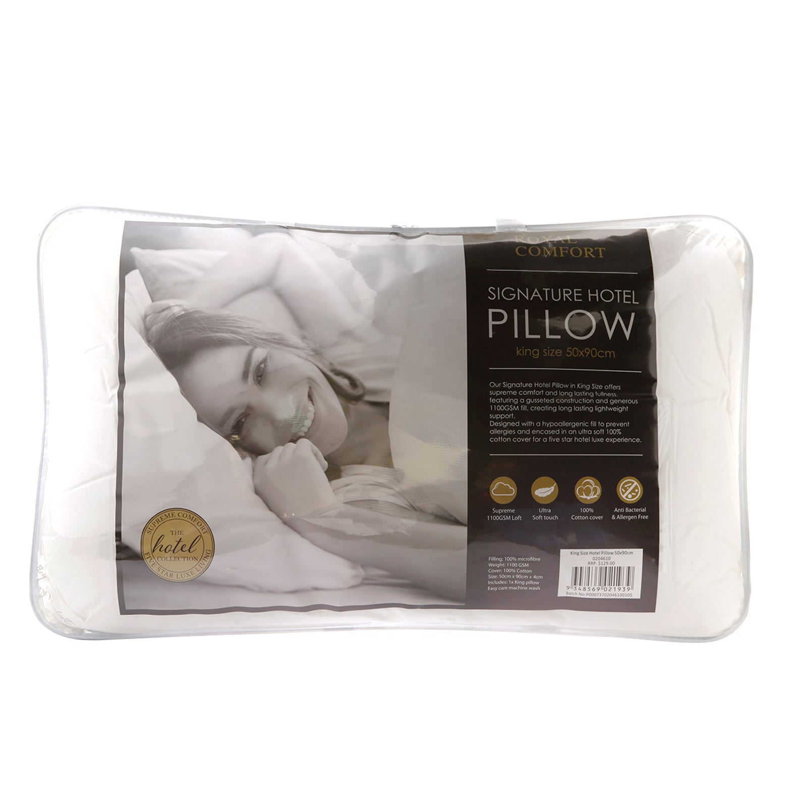 2 Pack Royal Comfort Cotton Cover 233TC Microfibre Luxury Signature Hotel Pillow V160-K2072