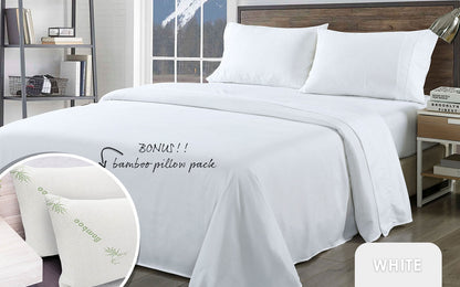 Royal Comfort Bamboo Blend Sheet Set 1000TC and Bamboo Pillows 2 Pack Ultra Soft - Queen - White V160-K2364