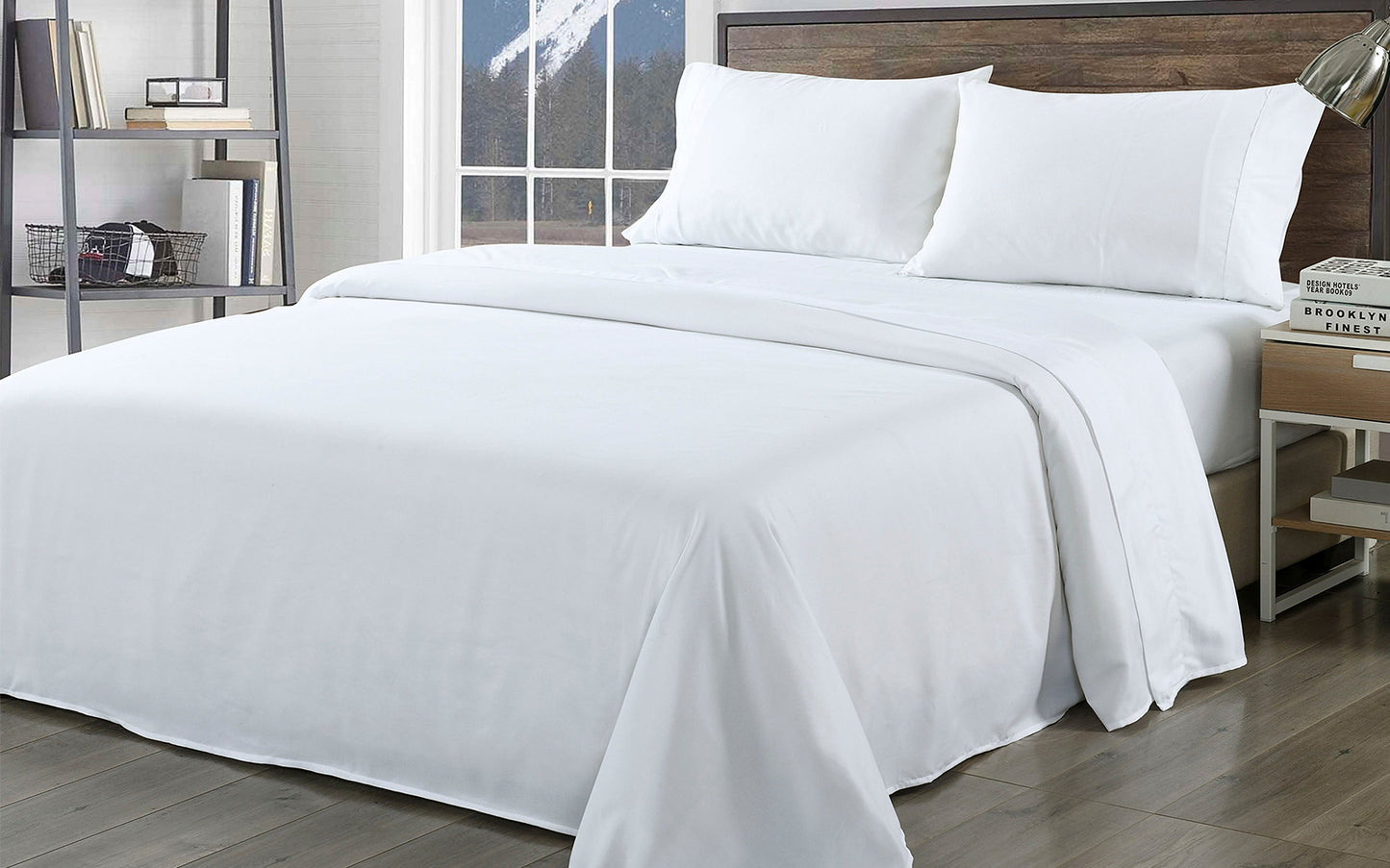 Royal Comfort Bamboo Blend Sheet Set 1000TC and Bamboo Pillows 2 Pack Ultra Soft - Queen - White V160-K2364