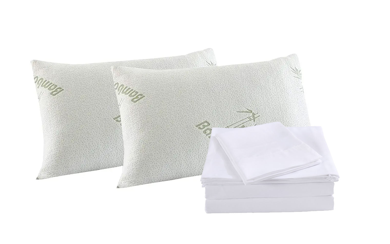 Royal Comfort Bamboo Blend Sheet Set 1000TC and Bamboo Pillows 2 Pack Ultra Soft - Queen - White V160-K2364
