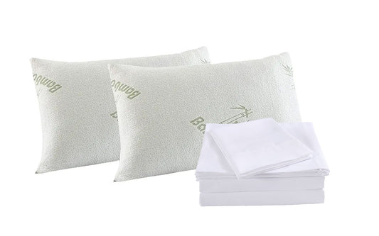 Royal Comfort Bamboo Blend Sheet Set 1000TC and Bamboo Pillows 2 Pack Ultra Soft - Queen - White V160-K2364