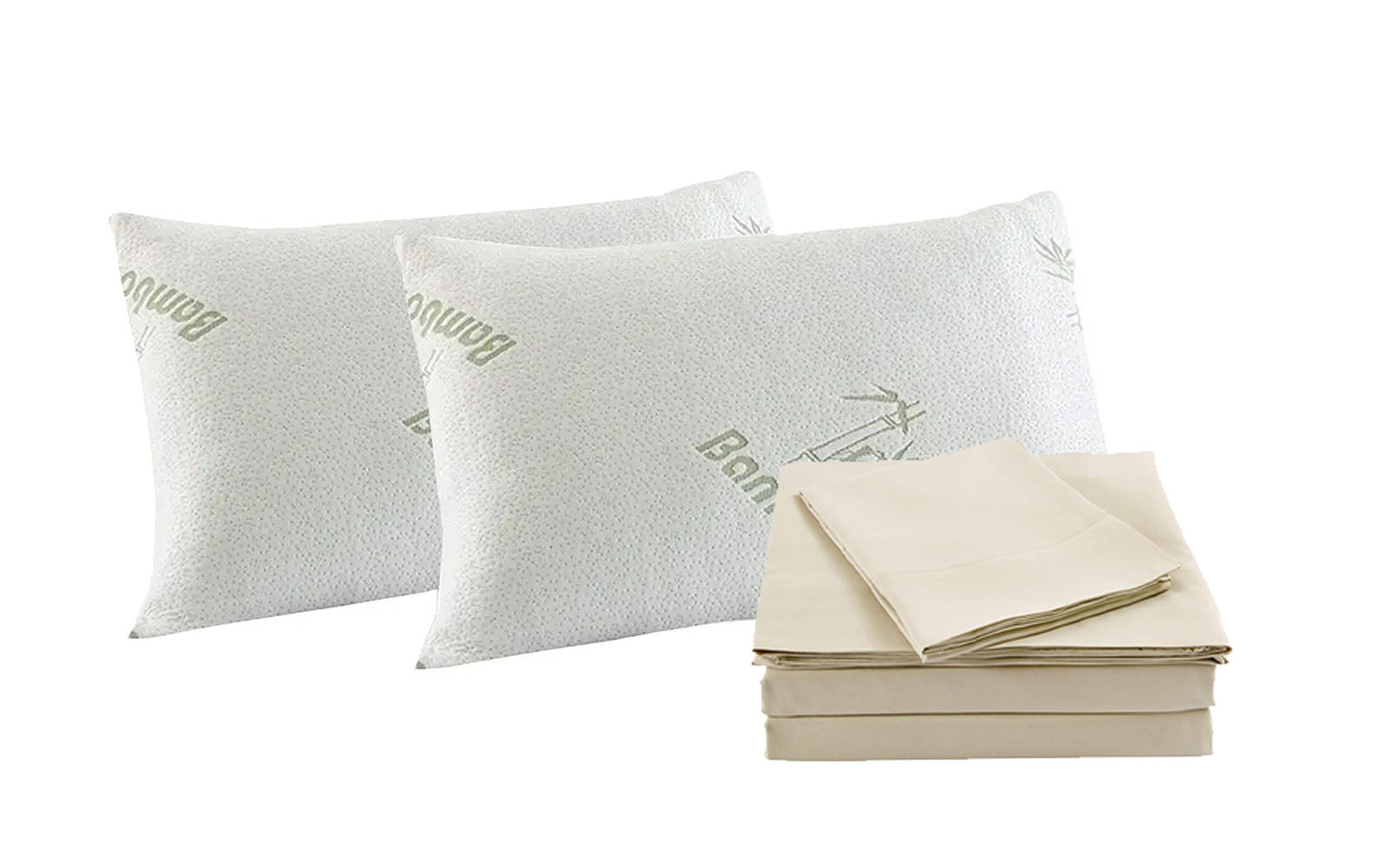 Royal Comfort Bamboo Blend Sheet Set 1000TC and Bamboo Pillows 2 Pack Ultra Soft - Queen - Ivory V160-K2365