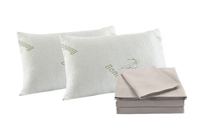 Royal Comfort Bamboo Blend Sheet Set 1000TC and Bamboo Pillows 2 Pack Ultra Soft - Queen - Warm Grey V160-K2366