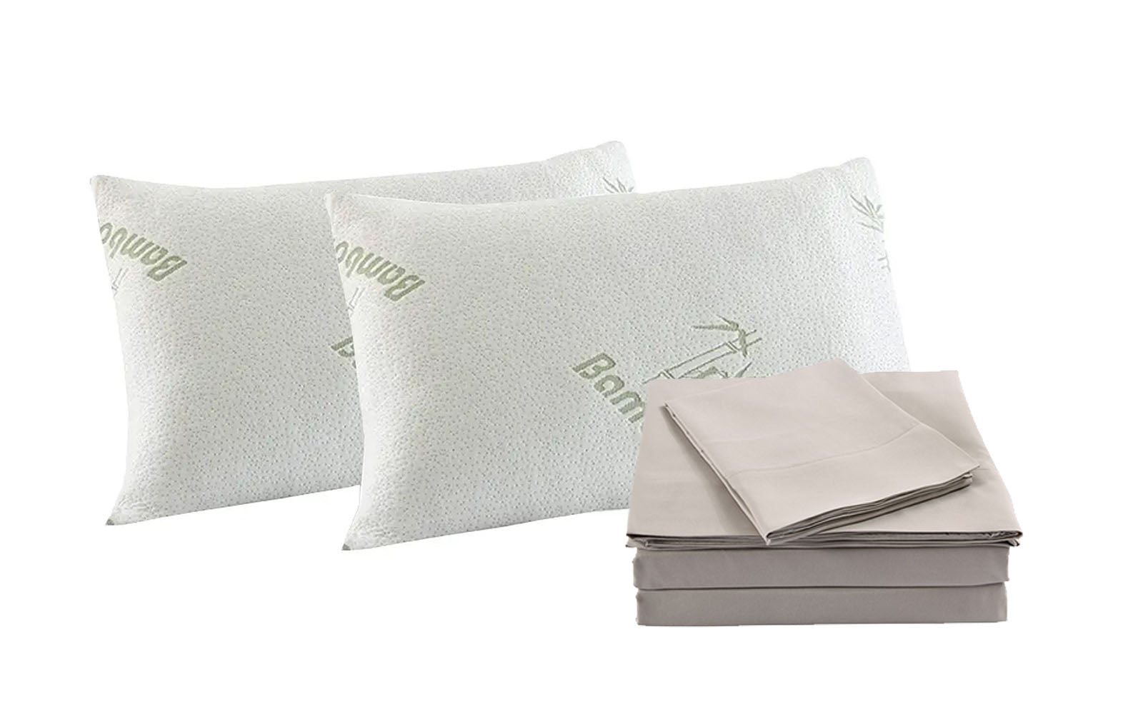Royal Comfort Bamboo Blend Sheet Set 1000TC and Bamboo Pillows 2 Pack Ultra Soft - King - Warm Grey V160-K2369