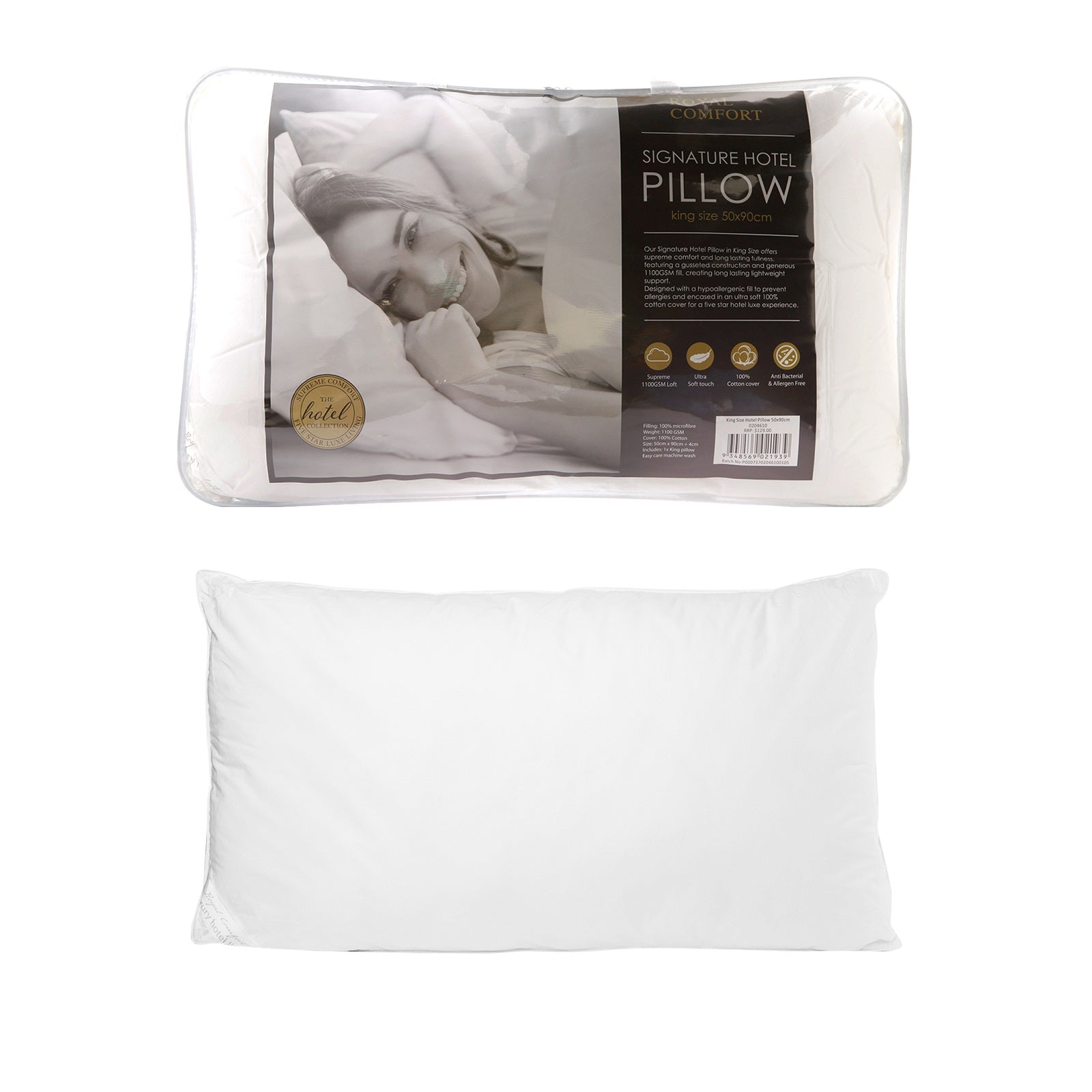 4 Pack Royal Comfort Cotton Cover 233TC Microfibre Luxury Signature Hotel Pillow V160-K2449