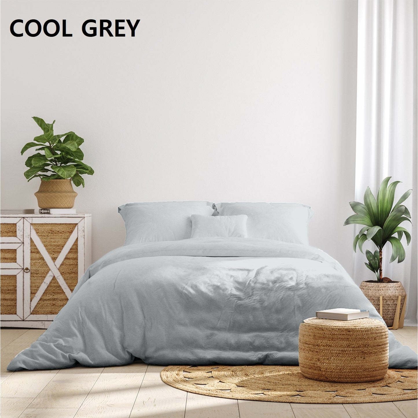 Royal Comfort 1000 Thread Count Bamboo Cotton Sheet and Quilt Cover Complete Set - Queen - Cool Grey V160-K2679