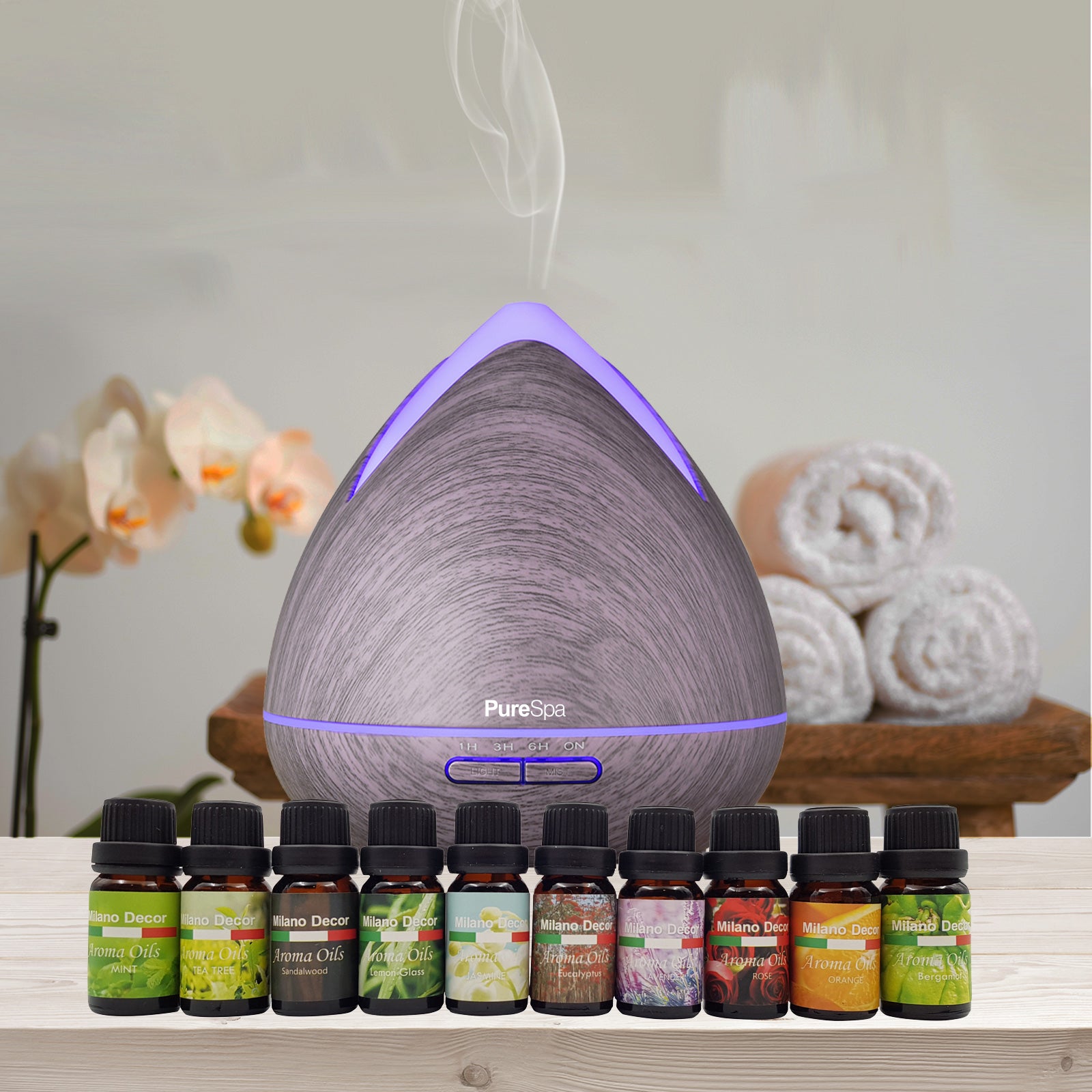 Purespa Diffuser Set With 10 Pack Diffuser Oils Humidifier Aromatherapy - Violet V160-K2696