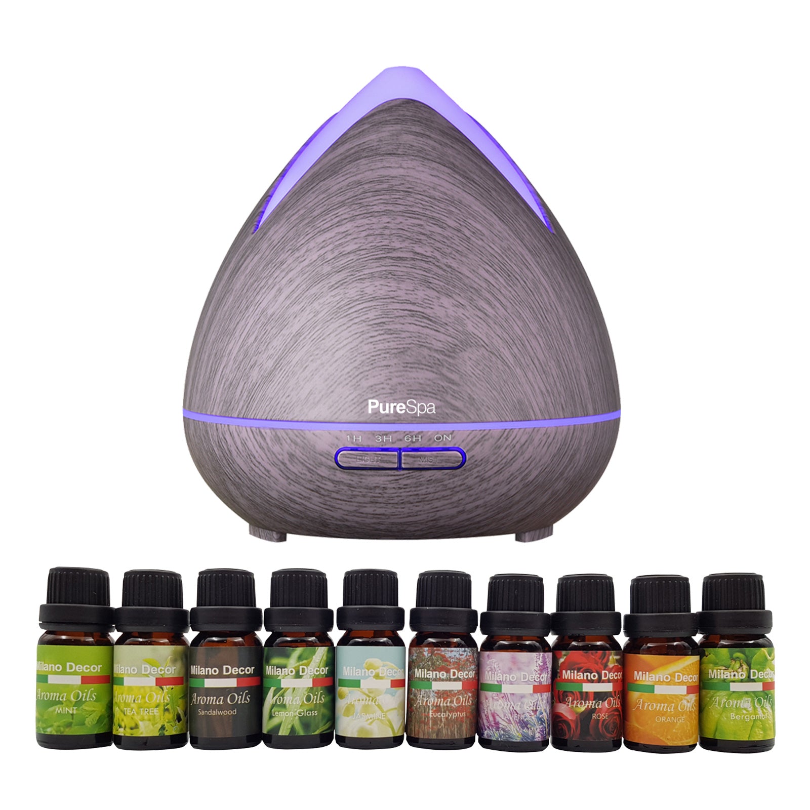 Purespa Diffuser Set With 10 Pack Diffuser Oils Humidifier Aromatherapy - Violet V160-K2696