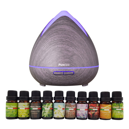 Purespa Diffuser Set With 10 Pack Diffuser Oils Humidifier Aromatherapy - Violet V160-K2696