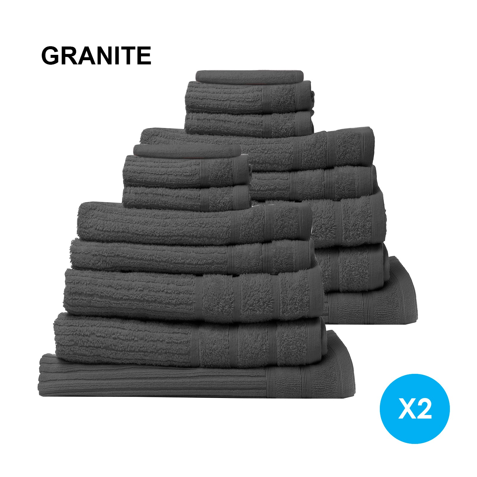 Royal Comfort 16 Piece Egyptian Cotton Eden Towel Set 600GSM Luxurious Absorbent - Granite V160-K2746