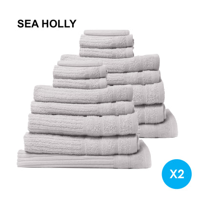 Royal Comfort 16 Piece Egyptian Cotton Eden Towel Set 600GSM Luxurious Absorbent - Sea Holly
