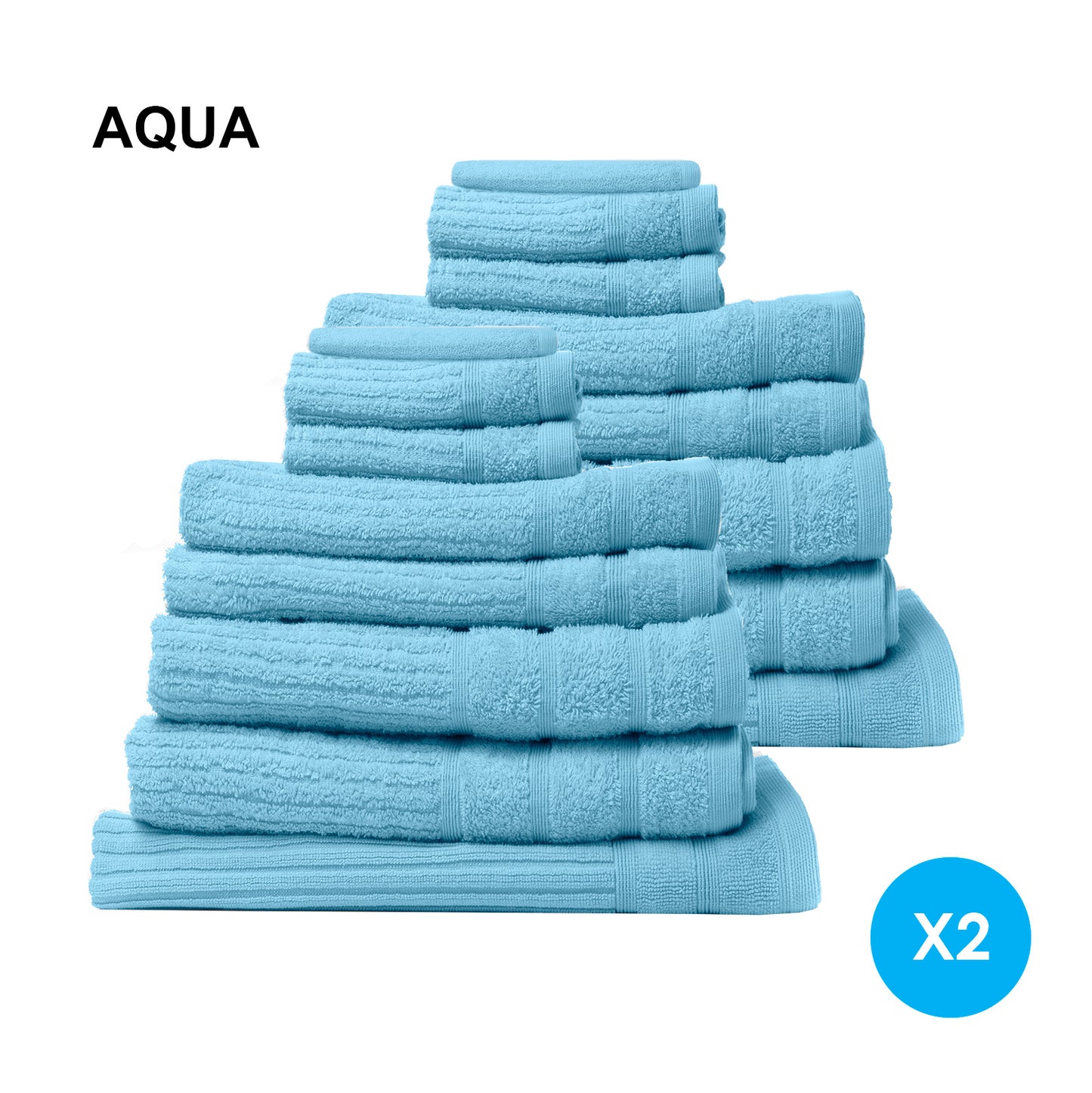 Royal Comfort 16 Piece Egyptian Cotton Eden Towel Set 600GSM Luxurious Absorbent - Aqua V160-K2751