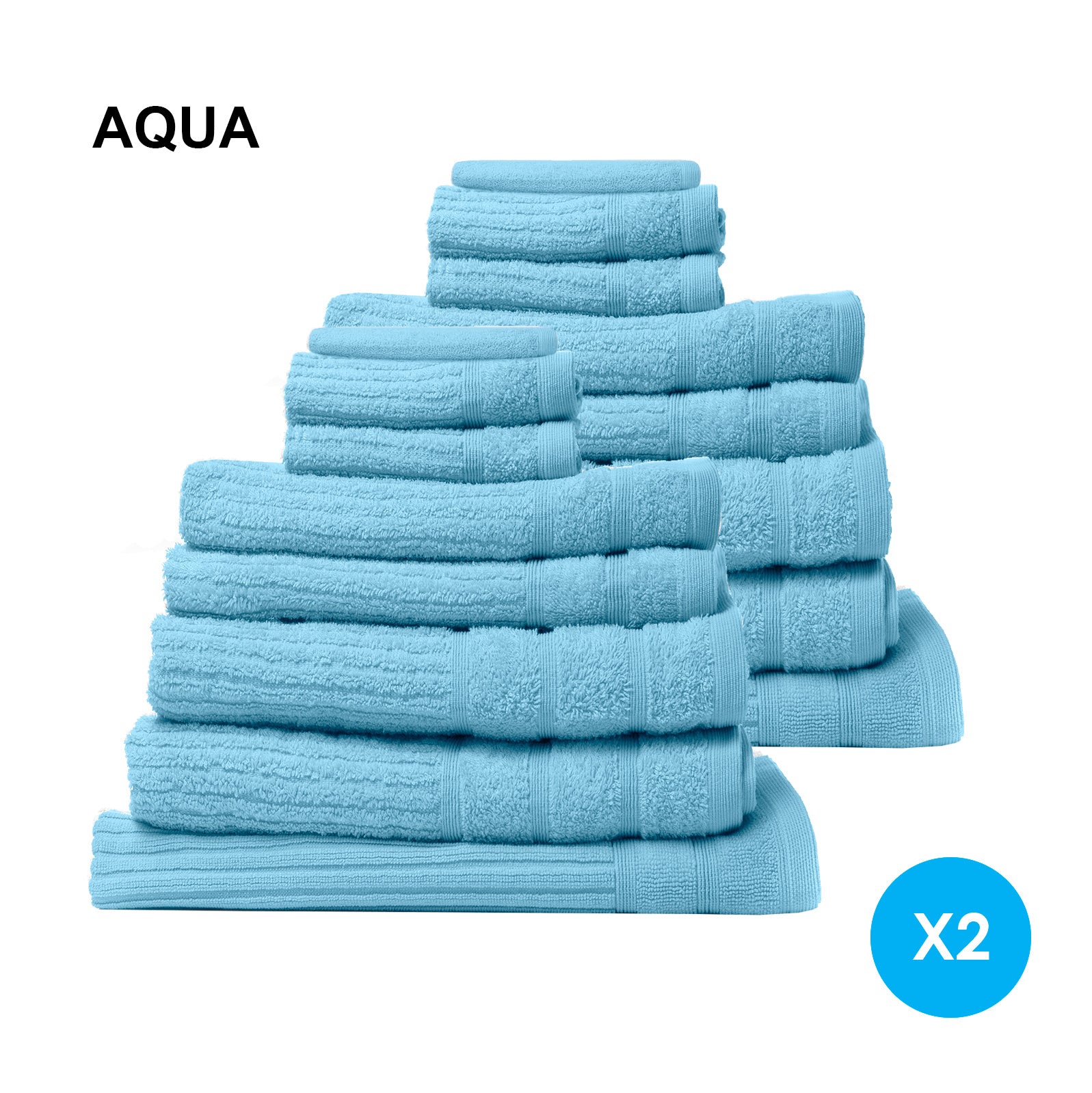 Royal Comfort 16 Piece Egyptian Cotton Eden Towel Set 600GSM Luxurious Absorbent - Aqua V160-K2751
