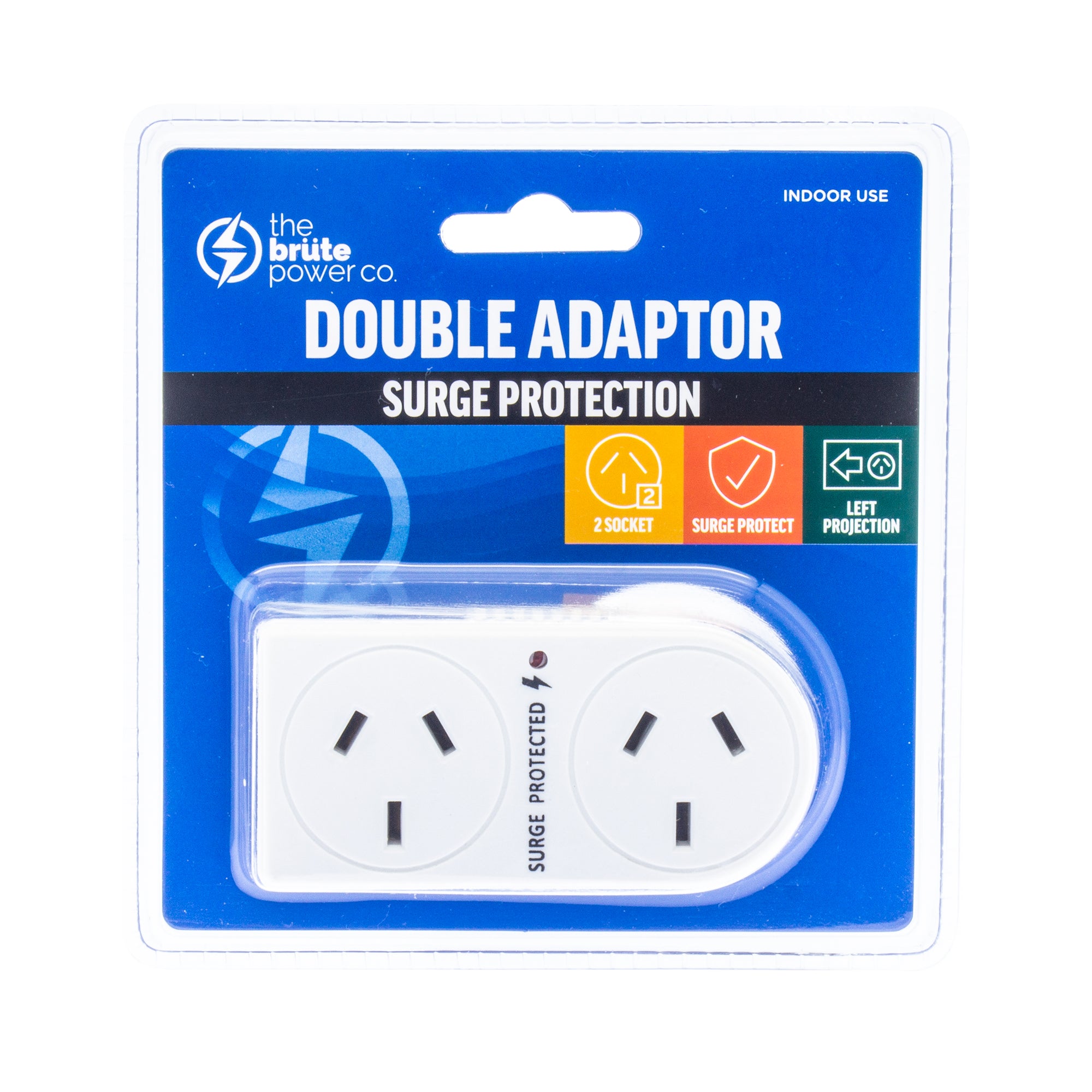 THE BRUTE POWER CO. Double Adaptor - Flat Left + Surge Protection V177-BPDASPL