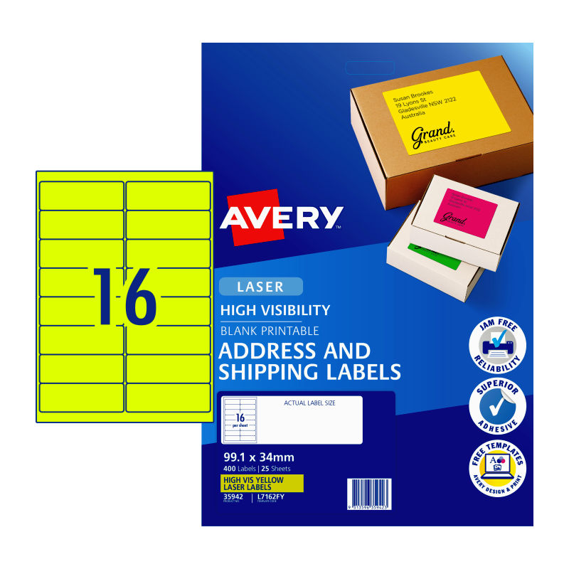 AVERY LaserLabel Yl L7162FY 16Up Pack of 25 V177-D-AV35942