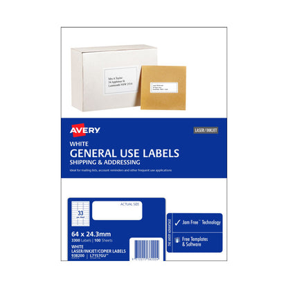 AVERY Gen Label L7157GU 33Up Bx100 V177-D-AV938200
