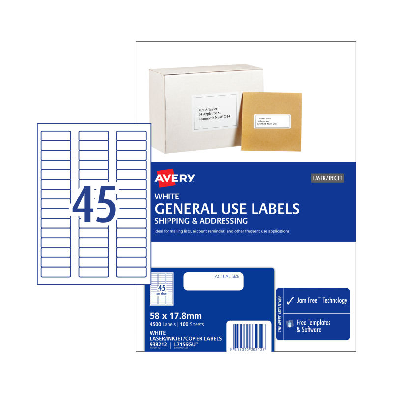 AVERY Gen Label L7516GU 45Up Pack of 100 V177-D-AV938212