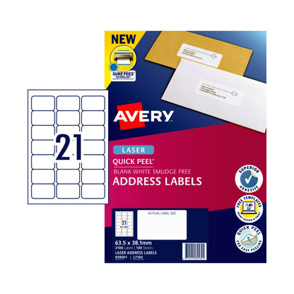 AVERY Laser Label QP L7160 21Up Pack of 100 V177-D-AV959001
