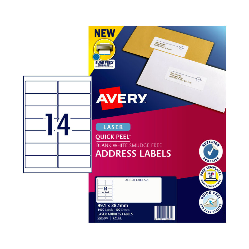 AVERY Laser Label QP L7163 14Up Pack of 100 V177-D-AV959004