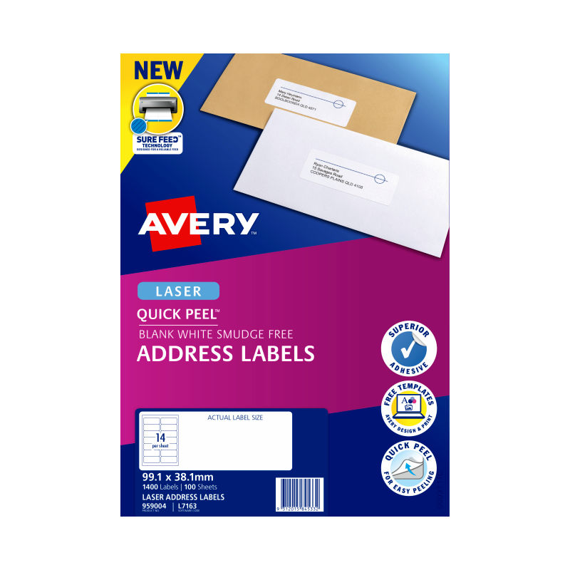 AVERY Laser Label QP L7163 14Up Pack of 100 V177-D-AV959004