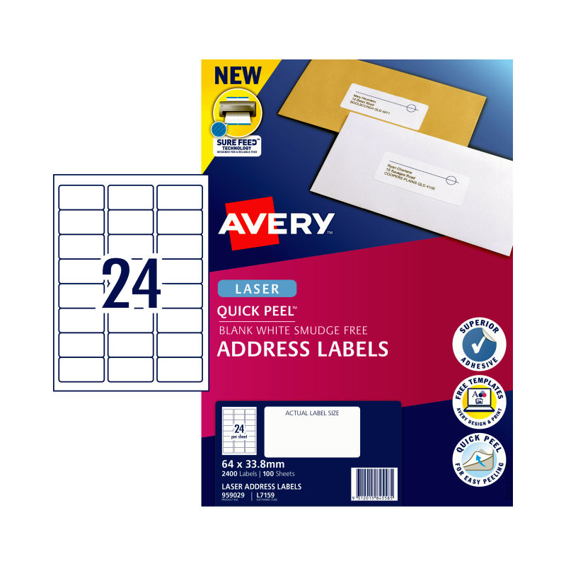 AVERY Laser Label QP L7159 24Up Pack of 100 V177-D-AV959029