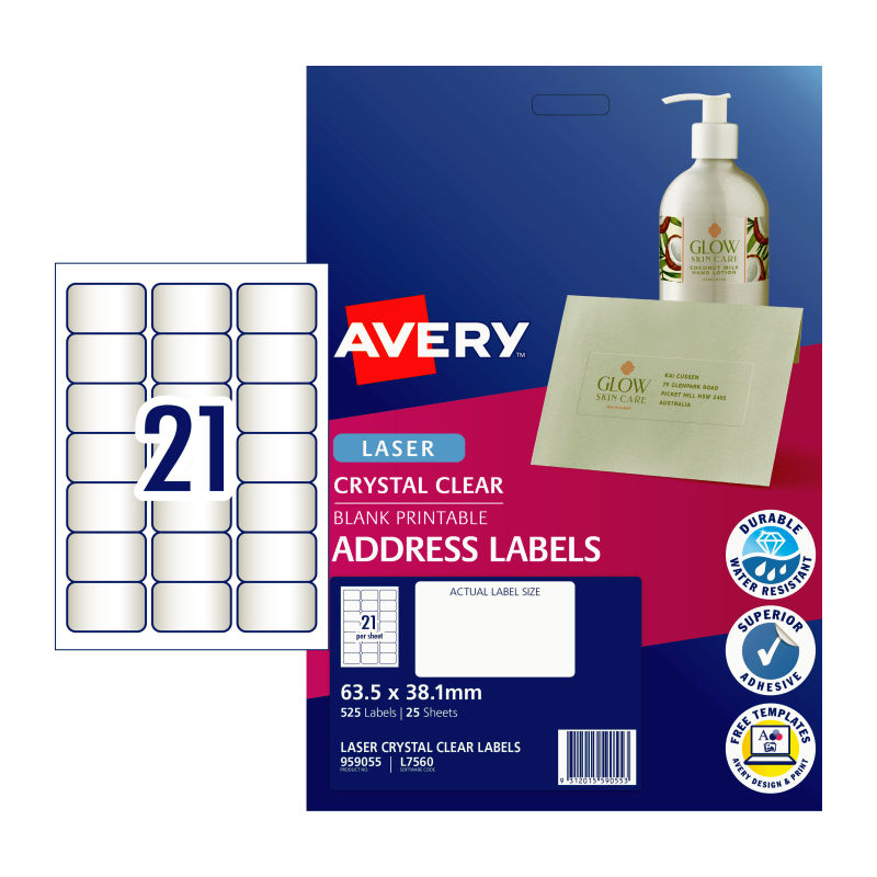 AVERY Label Clear L7560 21Up Pack of 25 V177-D-AV959055
