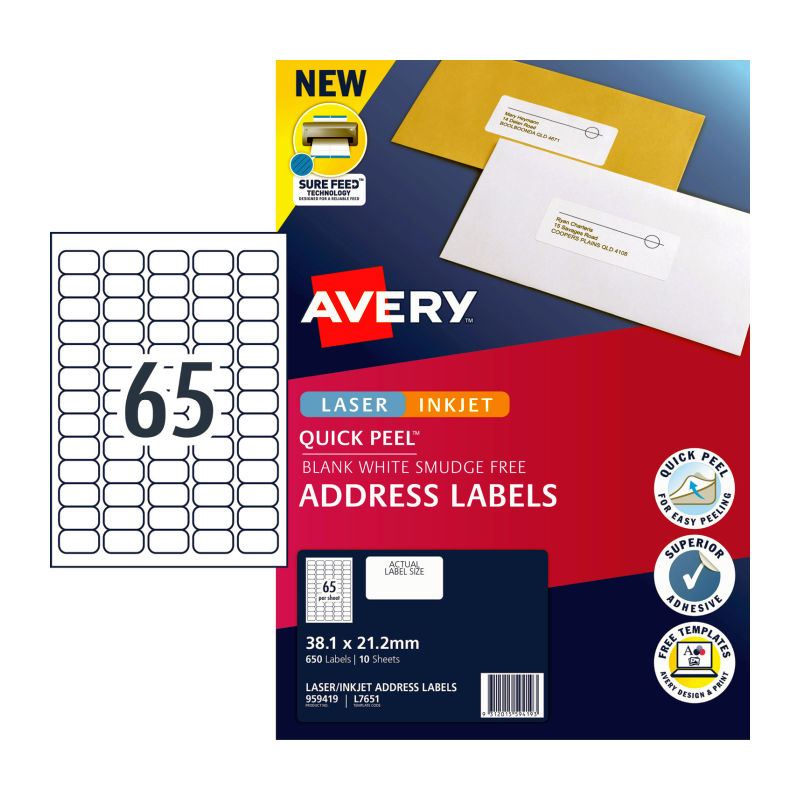 AVERY Label QP L7651 65Up Pack of 10 V177-D-AV959419