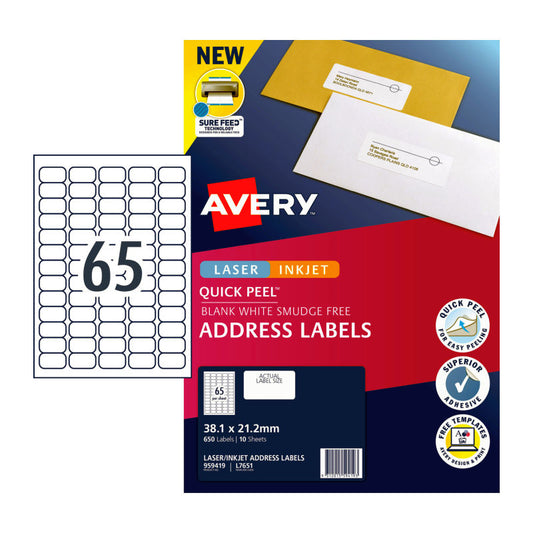 AVERY Label QP L7651 65Up Pack of 10 V177-D-AV959419